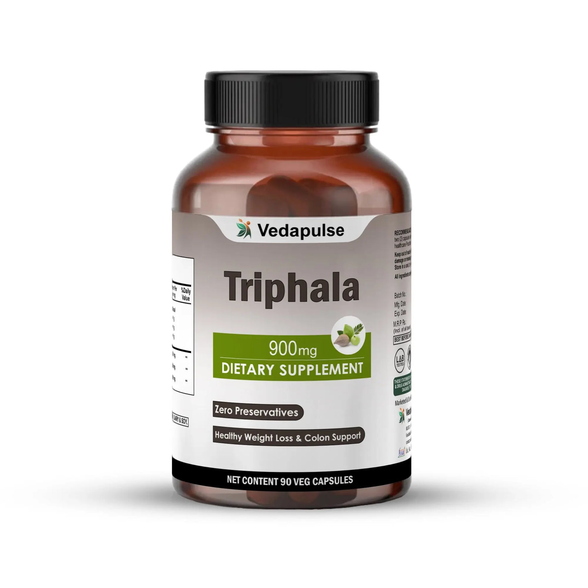Triphala 750 mg Herbal Capsules | Vedapulse - Vedapulse