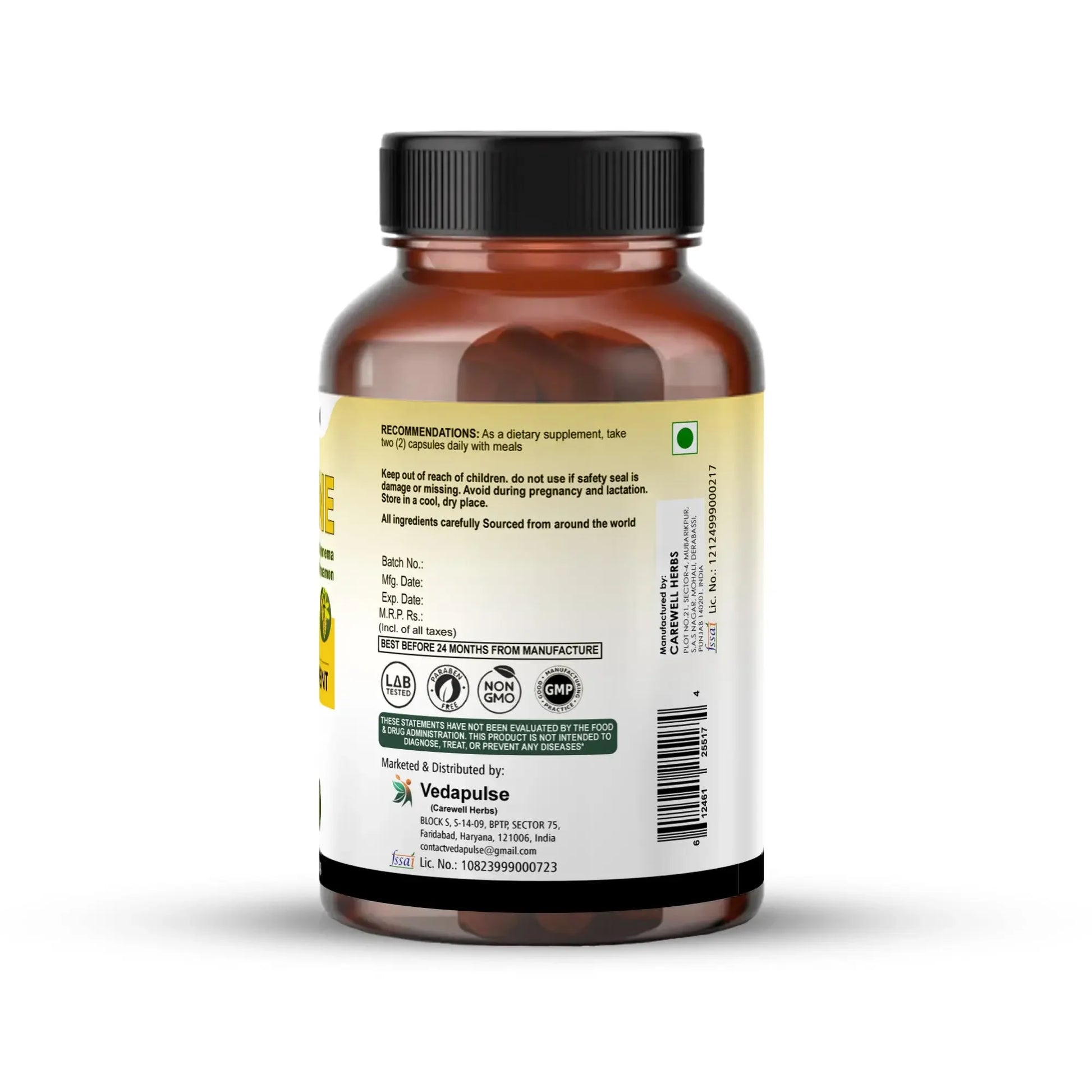 Berberine 1000mg Herbal Capsules – Blood Sugar & Heart Support Supplement - Vedapulse