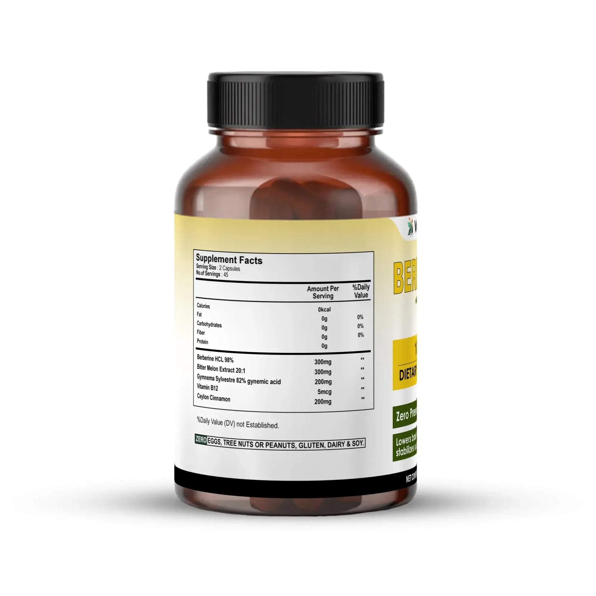 Berberine 1000mg Herbal Capsules – Blood Sugar & Heart Support Supplement - Vedapulse