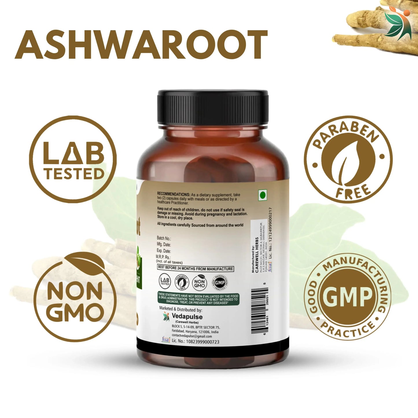 Ashwaroot 500mg Capsules by Vedapulse - Vedapulse