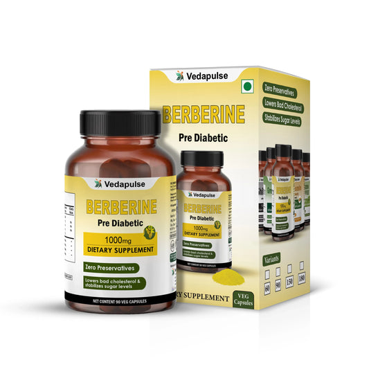 Berberine 1000mg Herbal Capsules – Blood Sugar & Heart Support Supplement - Vedapulse