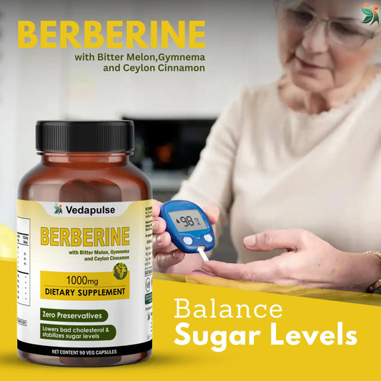 Berberine 1000mg Herbal Capsules – Blood Sugar & Heart Support Supplement - Vedapulse