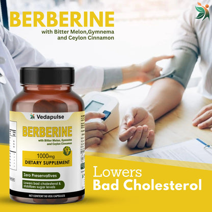 Berberine 1000mg Herbal Capsules – Blood Sugar & Heart Support Supplement - Vedapulse