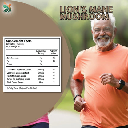 Lion's Mane Mushroom 1200mg Capsules | Vedapulse - Vedapulse