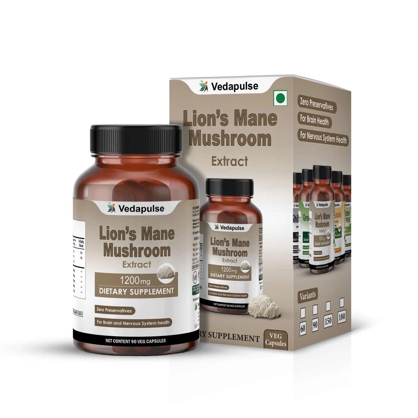 Lion's Mane Mushroom 1200mg Capsules | Vedapulse - Vedapulse