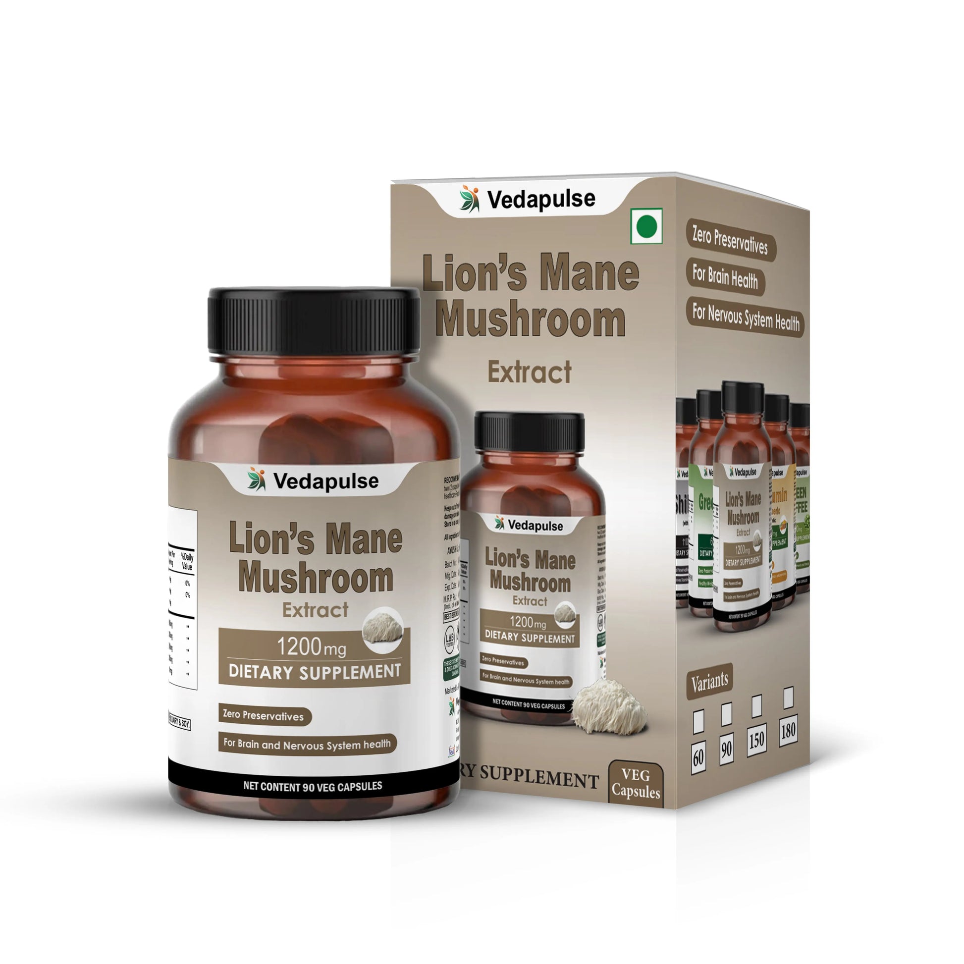 Lion's Mane Mushroom 1200mg Capsules | Vedapulse - Vedapulse