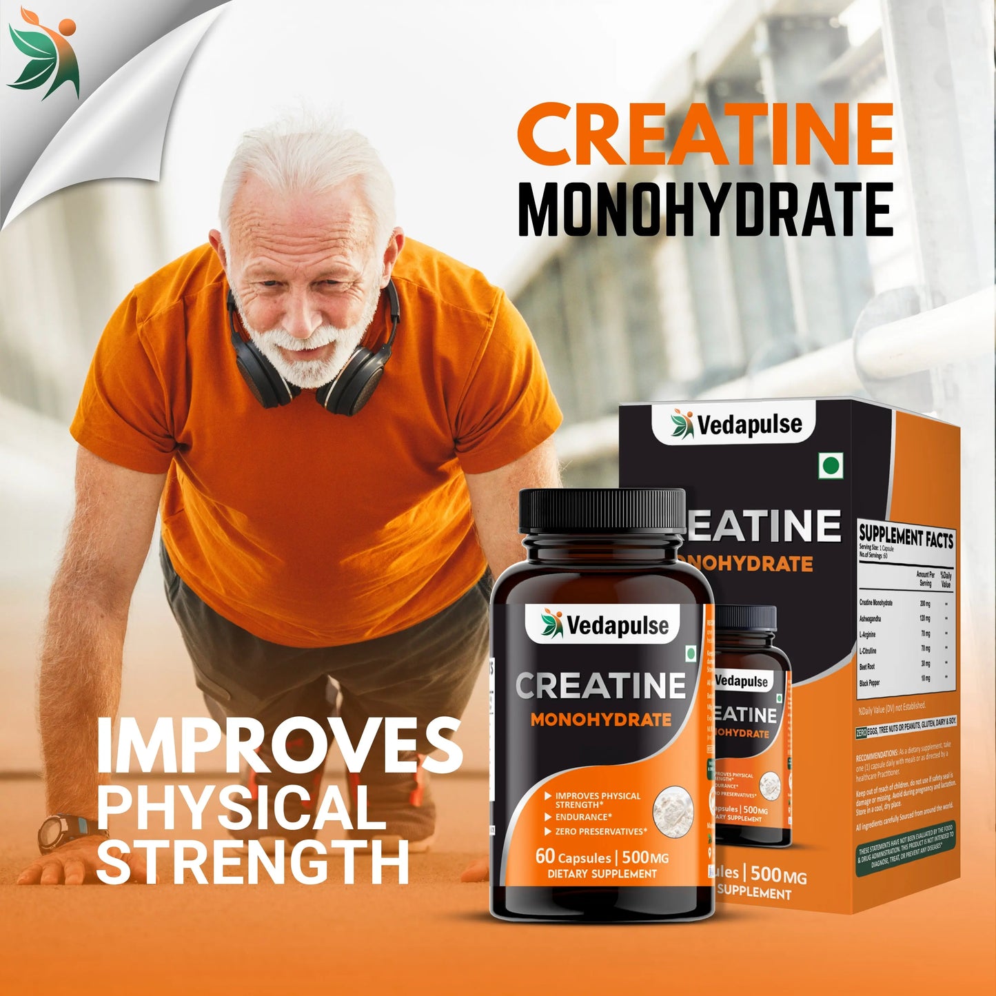 Vedapulse Creatine Monohydrate Capsules – Strength, Endurance, Performance Support 60 Caps Pack - Vedapulse