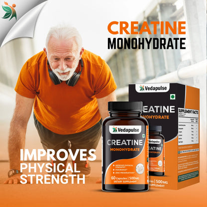 Vedapulse Creatine Monohydrate Capsules – Strength, Endurance, Performance Support 60 Caps Pack - Vedapulse