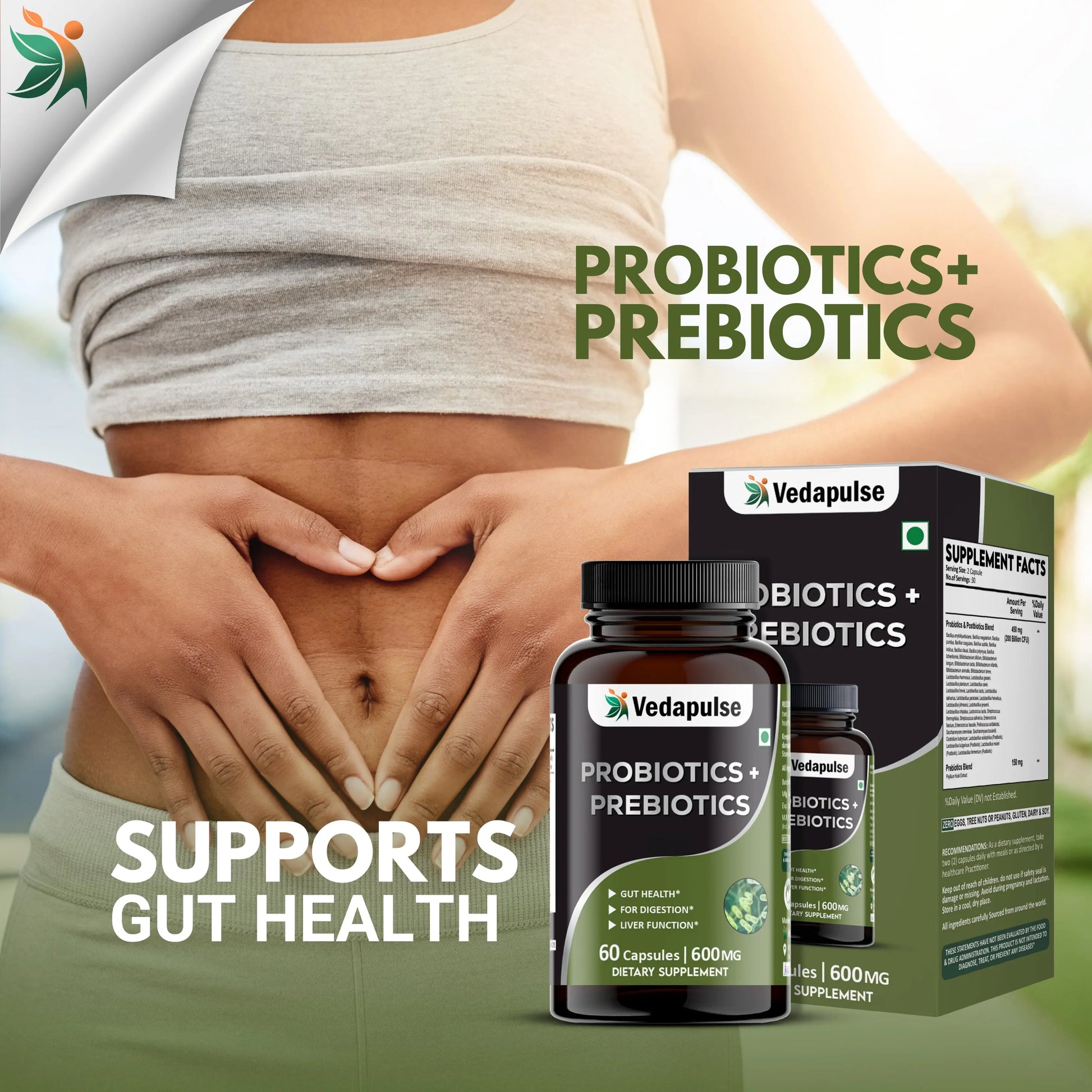 Probiotics + Prebiotics Capsules – Gut, Digestion & Liver Support | Vedapulse - Vedapulse