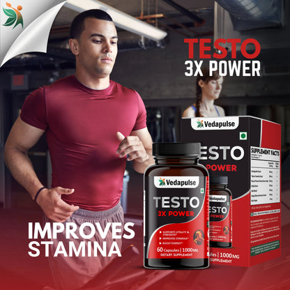 Testo 3X Power Capsules – Vitality, Strength & Stamina Support by Vedapulse - Vedapulse