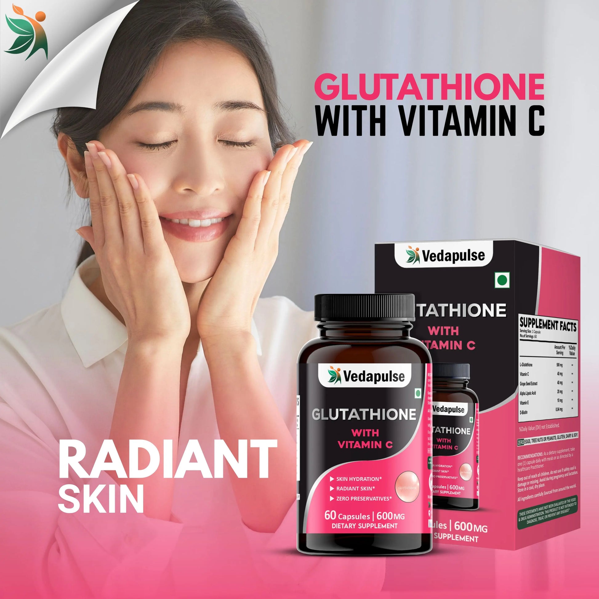 Glutathione Capsules with Vitamin C Glowing Skin | Vedapulse Glutathione Capsules with Vitamin C Glowing Skin | Vedapulse