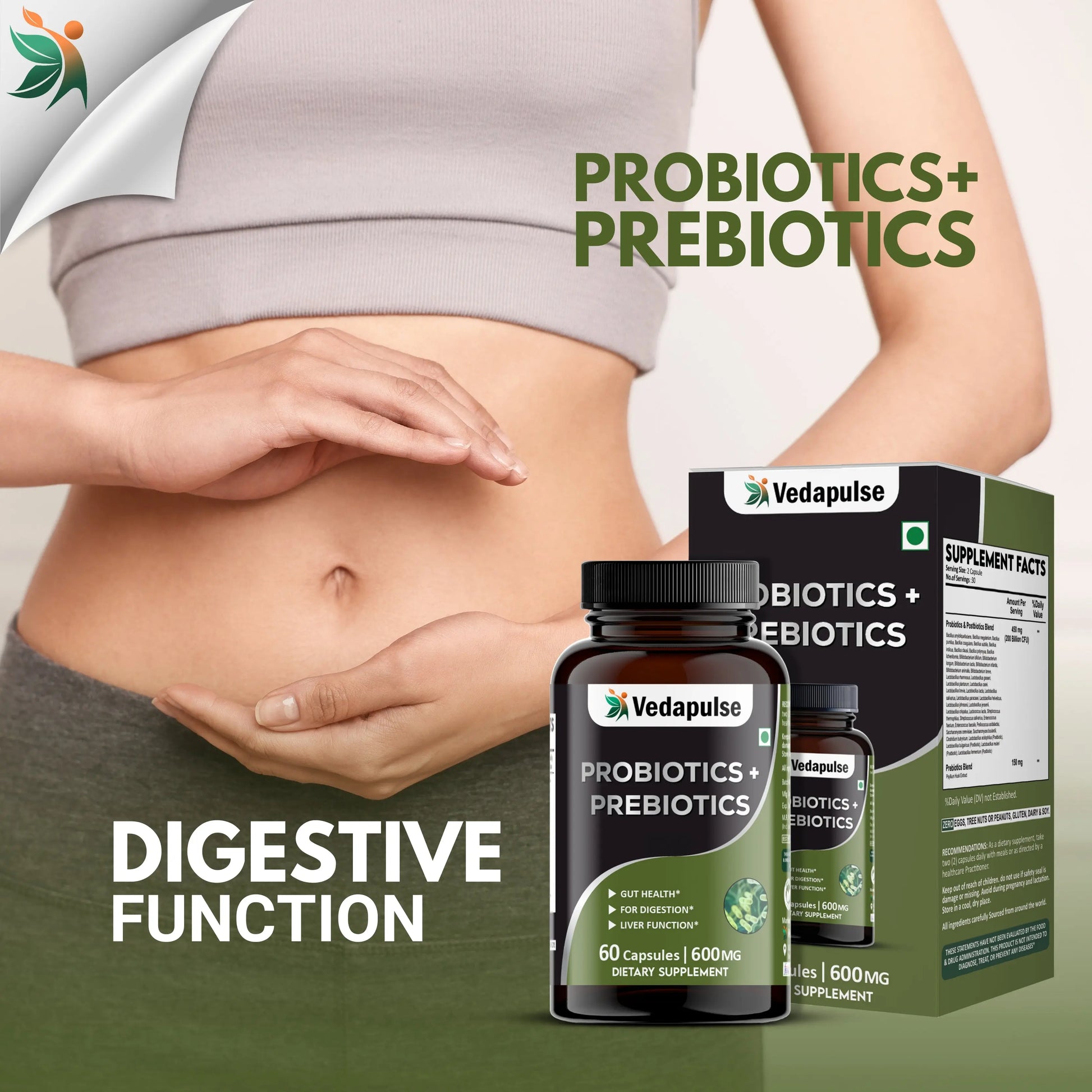 Probiotics + Prebiotics Capsules – Gut, Digestion & Liver Support | Vedapulse - Vedapulse