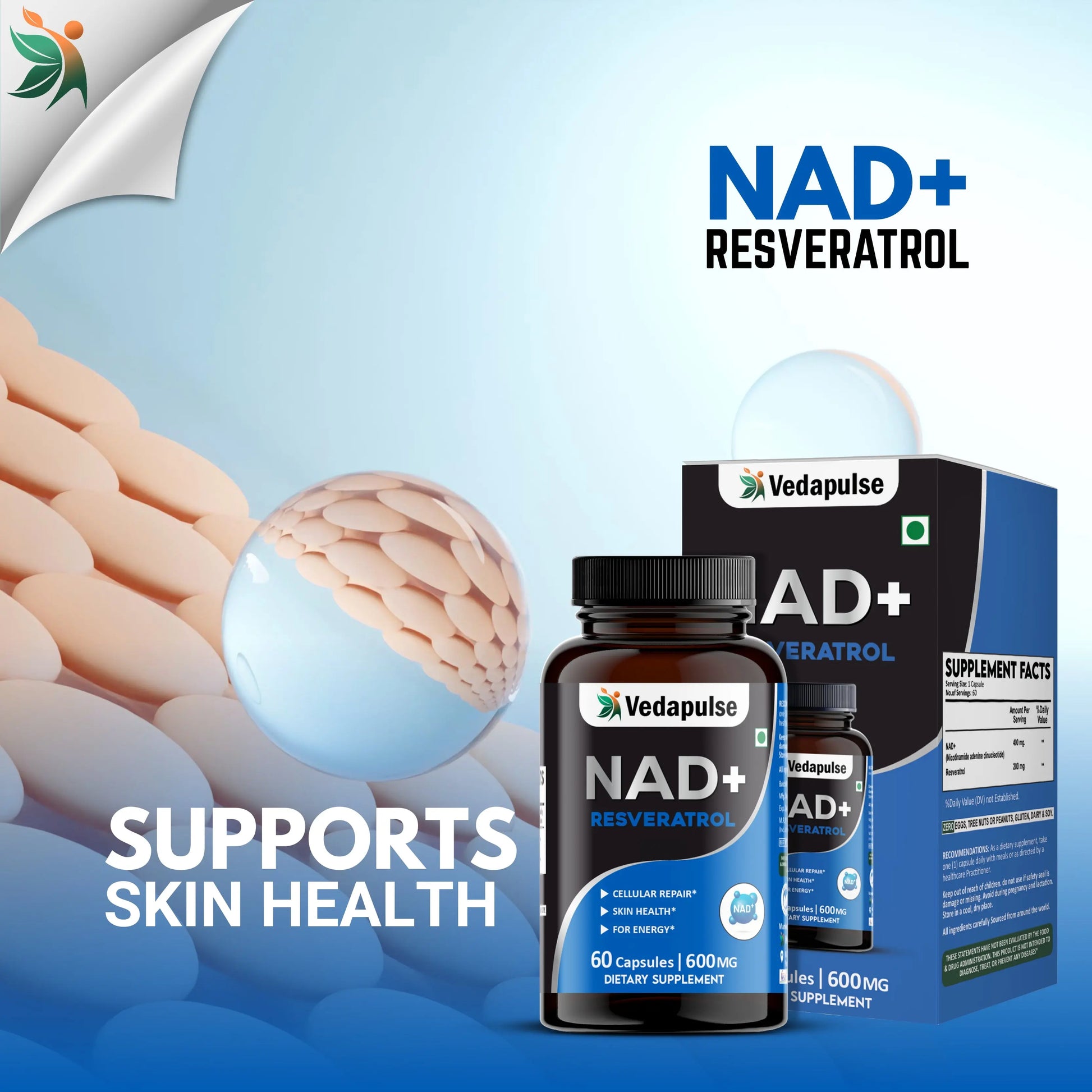 NAD+ Resveratrol Capsules – Cellular Repair & Energy Support | Vedapulse - Vedapulse