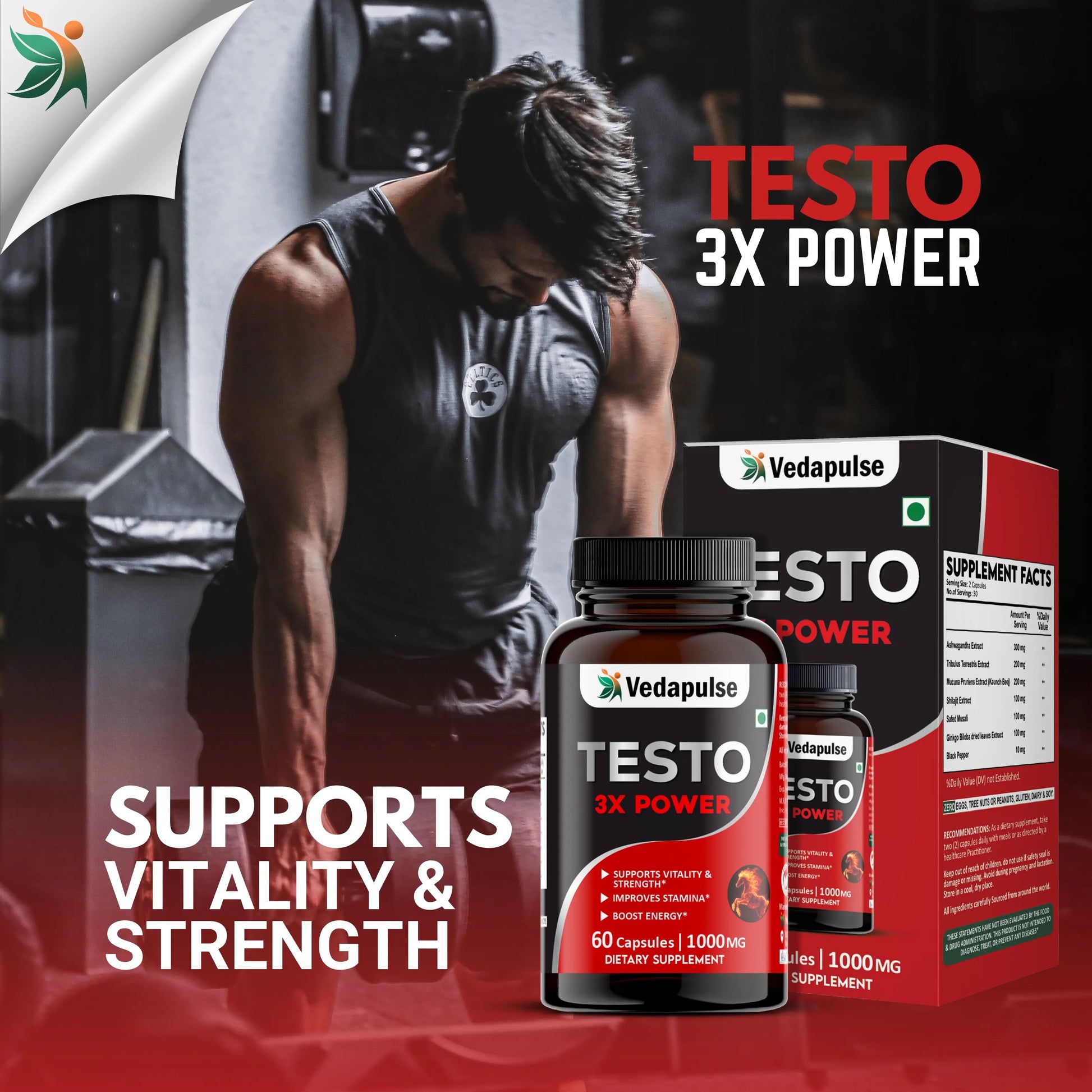 Testo 3X Power Capsules – Vitality, Strength & Stamina Support by Vedapulse - Vedapulse