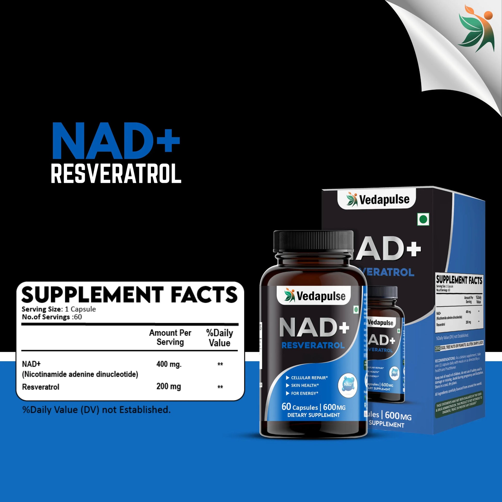 NAD+ Resveratrol Capsules – Cellular Repair & Energy Support | Vedapulse - Vedapulse