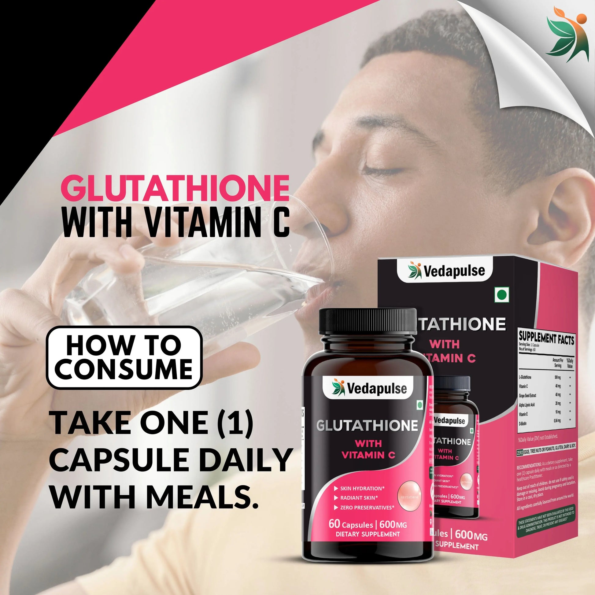 Glutathione Capsules with Vitamin C Glowing Skin | Vedapulse Glutathione Capsules with Vitamin C Glowing Skin | Vedapulse