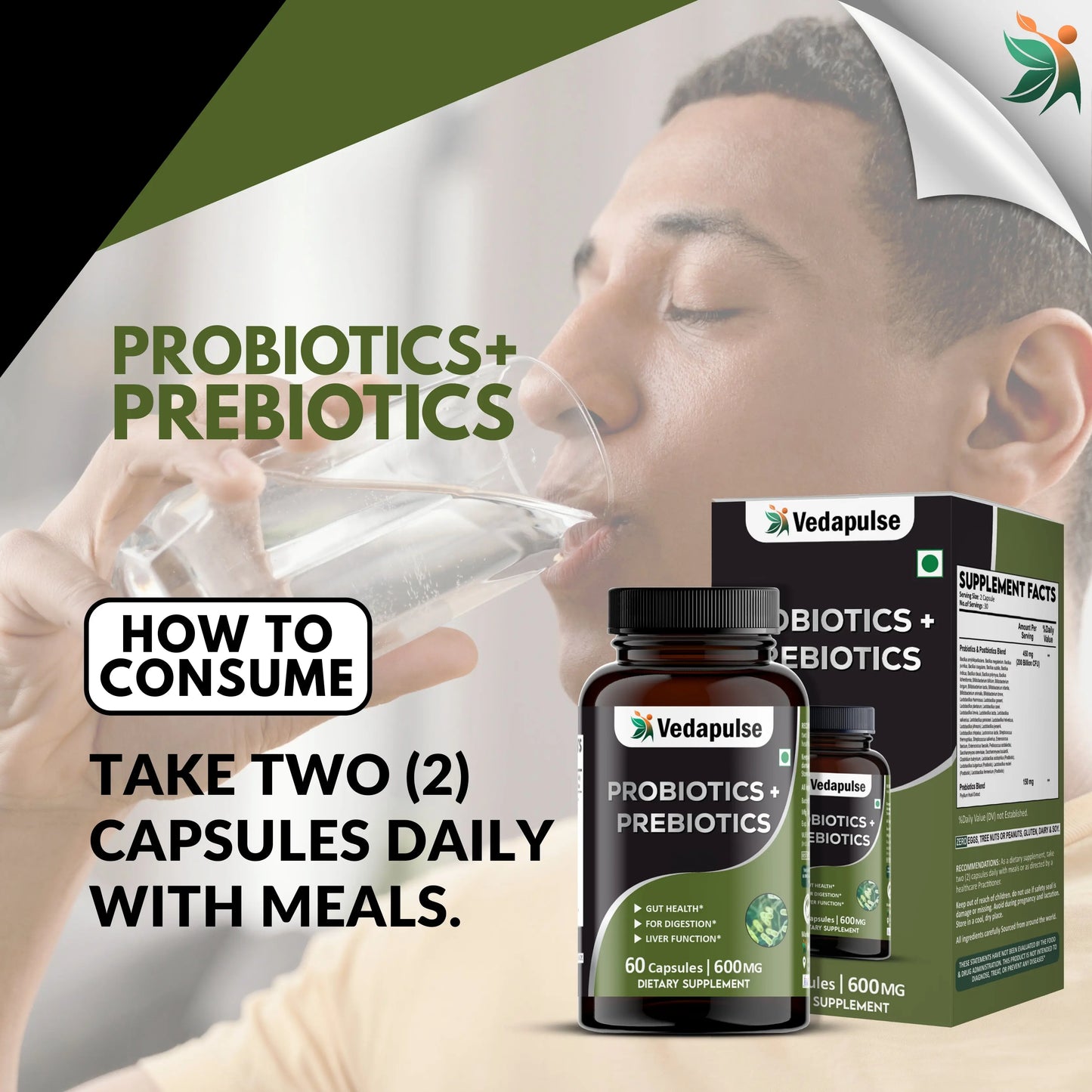 Probiotics + Prebiotics Capsules – Gut, Digestion & Liver Support | Vedapulse - Vedapulse