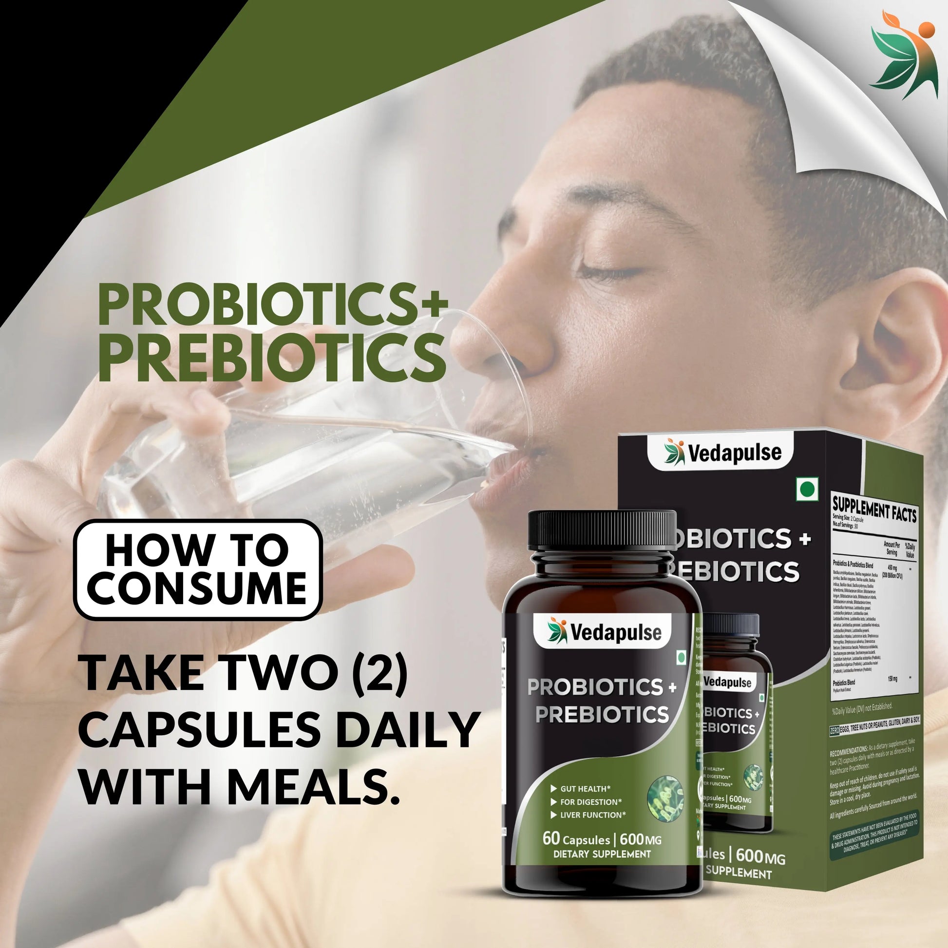 Probiotics + Prebiotics Capsules – Gut, Digestion & Liver Support | Vedapulse - Vedapulse