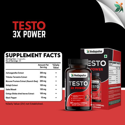 Testo 3X Power Capsules – Vitality, Strength & Stamina Support by Vedapulse - Vedapulse