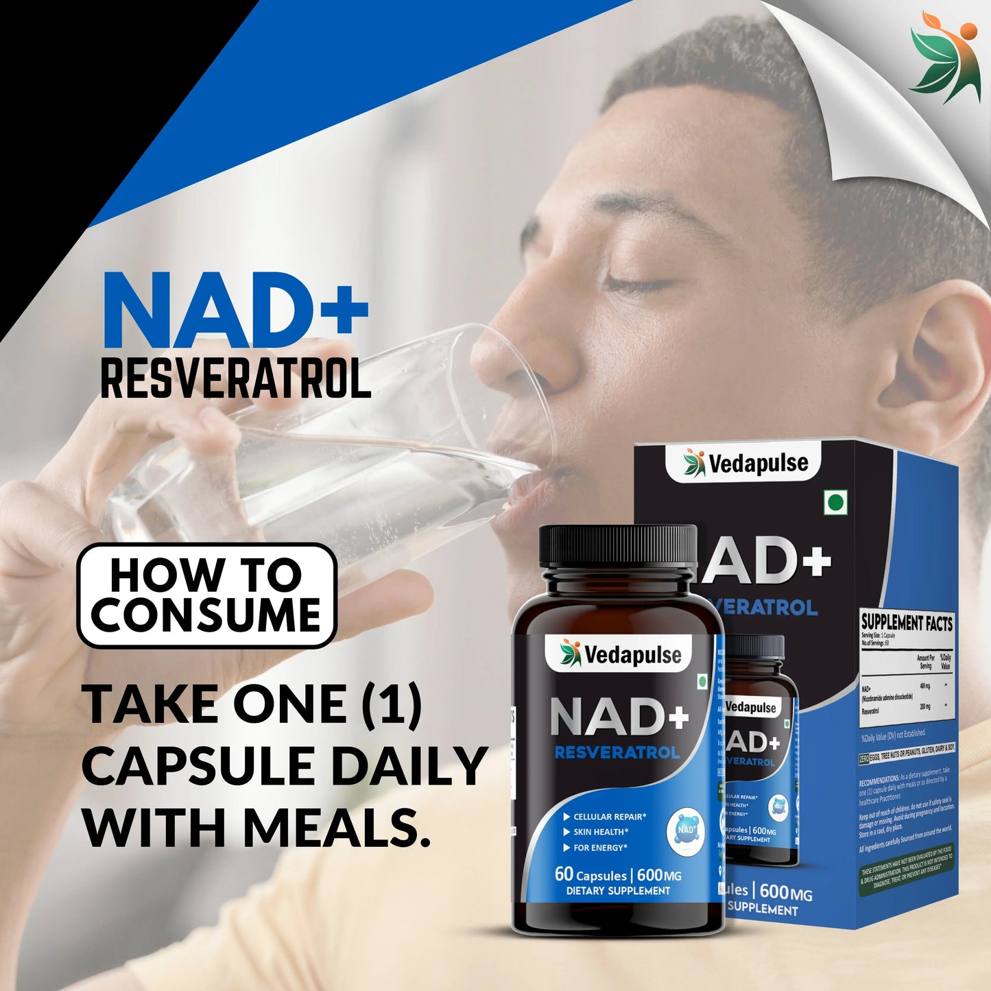 NAD+ Resveratrol Capsules – Cellular Repair & Energy Support | Vedapulse - Vedapulse