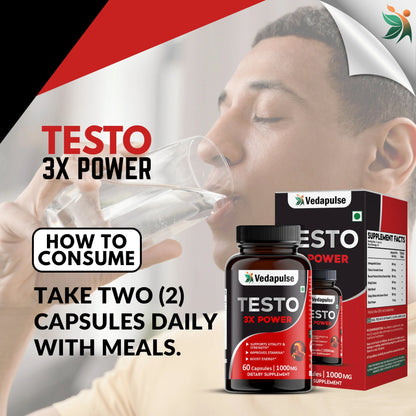 Testo 3X Power Capsules – Vitality, Strength & Stamina Support by Vedapulse - Vedapulse