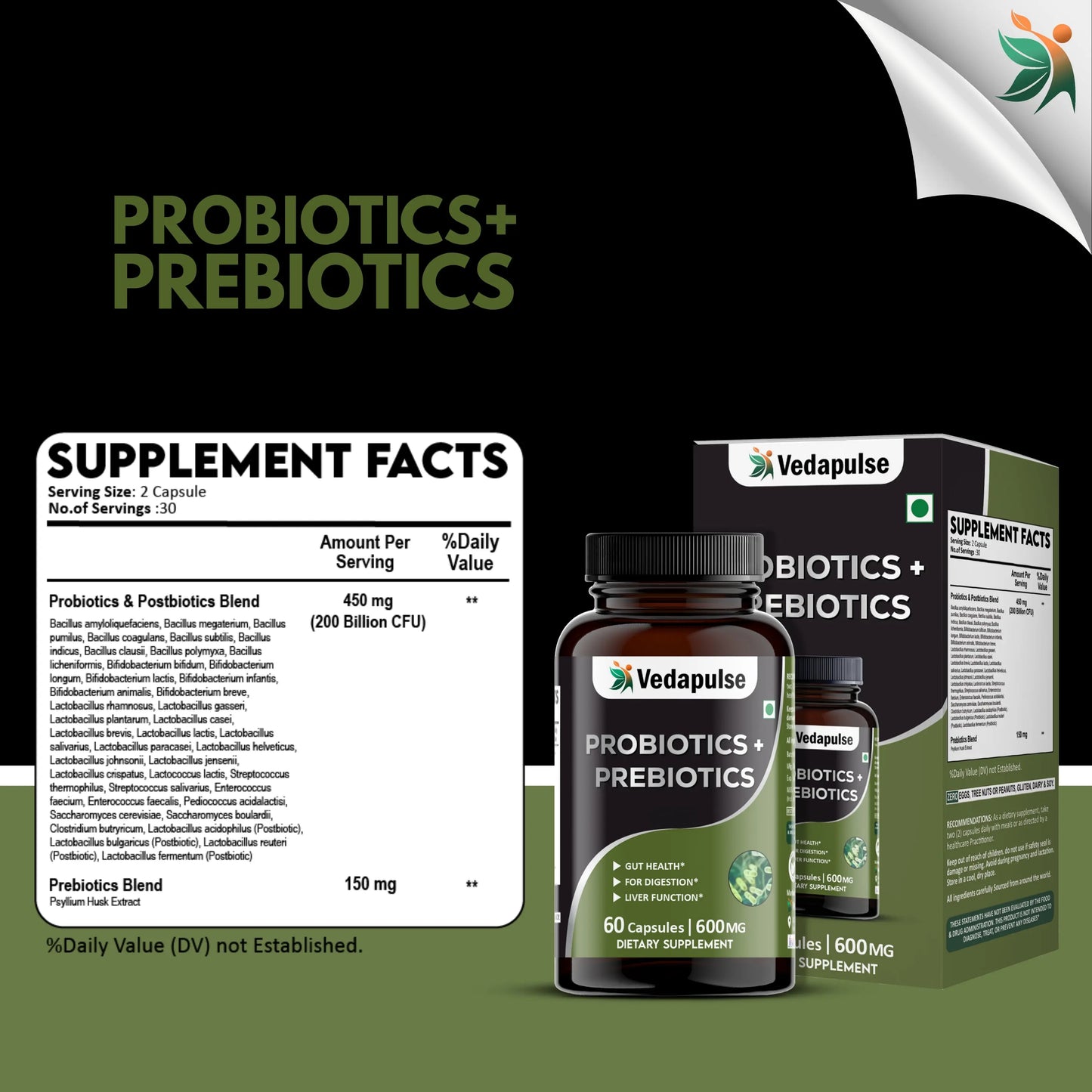 Probiotics + Prebiotics Capsules – Gut, Digestion & Liver Support | Vedapulse - Vedapulse