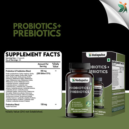 Probiotics + Prebiotics Capsules – Gut, Digestion & Liver Support | Vedapulse - Vedapulse
