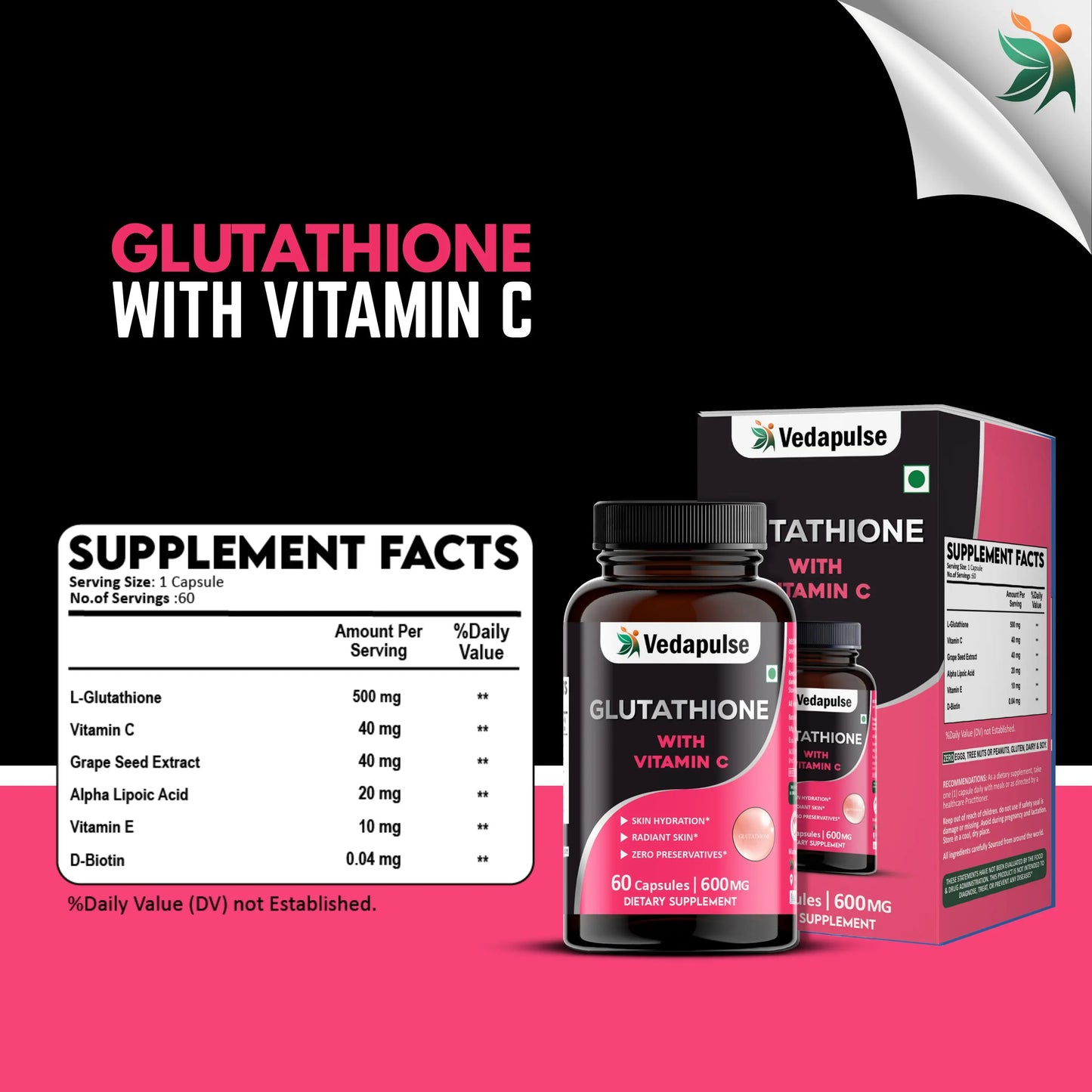 Glowing Skin Glutathione with Vitamin C Capsules | Vedapulse - Vedapulse