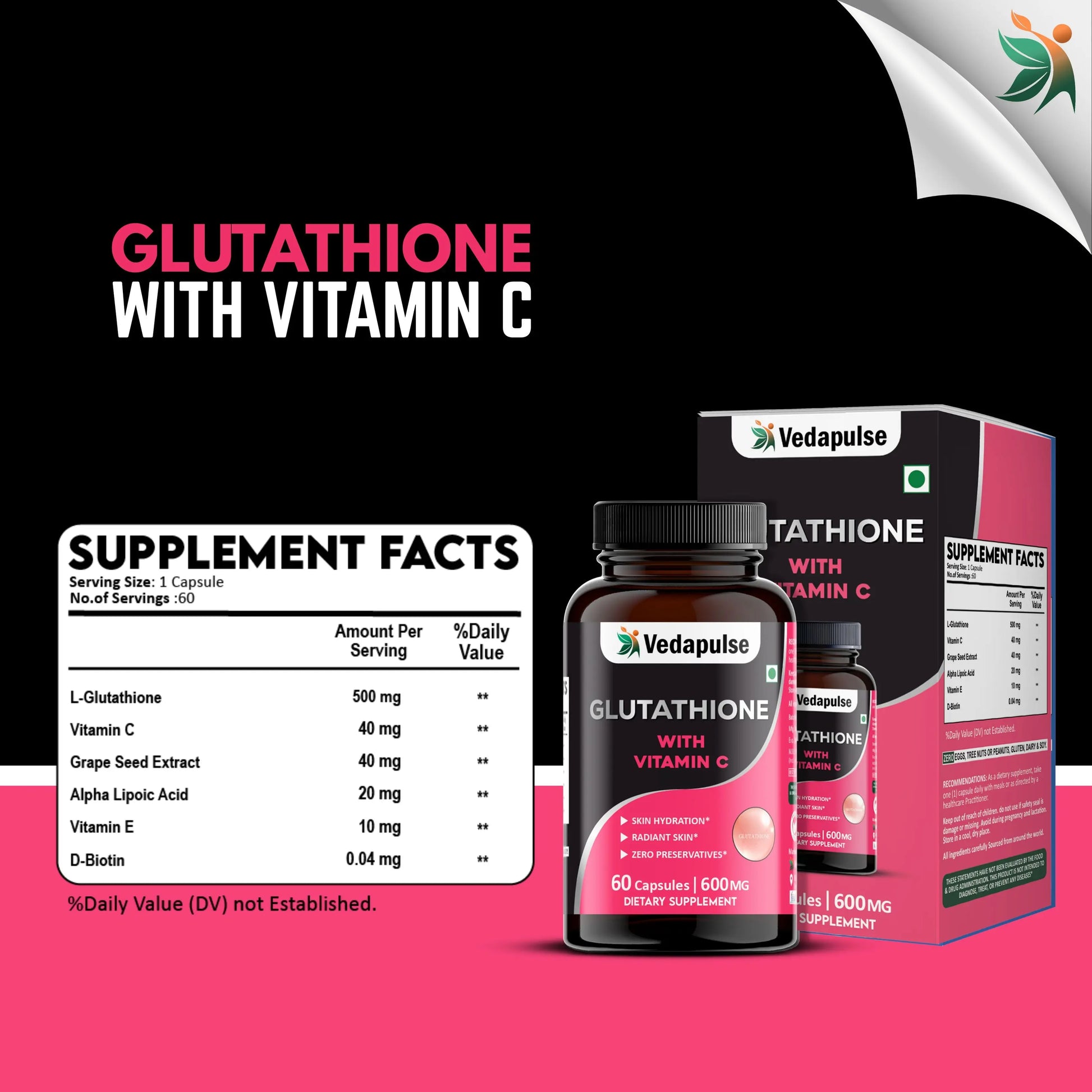 Glowing Skin Glutathione with Vitamin C Capsules | Vedapulse - Vedapulse