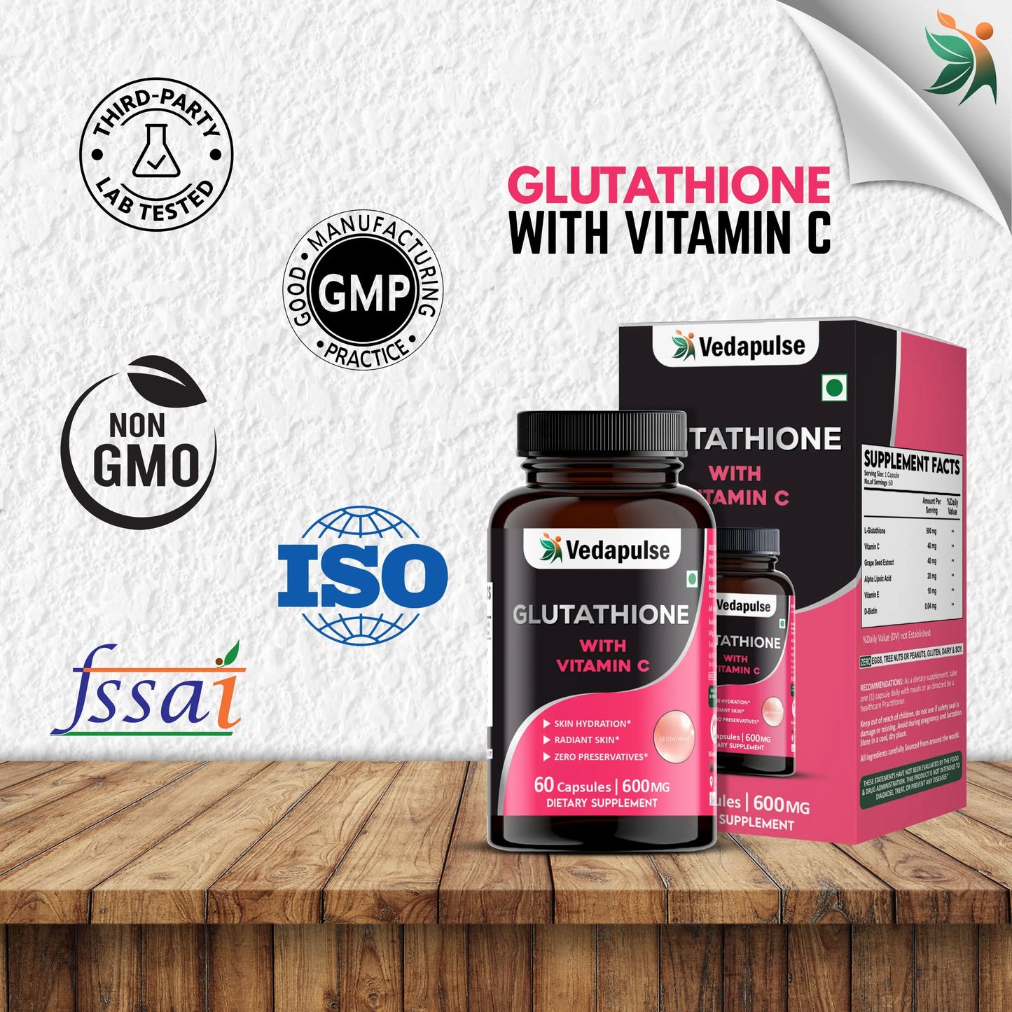 Glowing Skin Glutathione with Vitamin C Capsules | Vedapulse - Vedapulse
