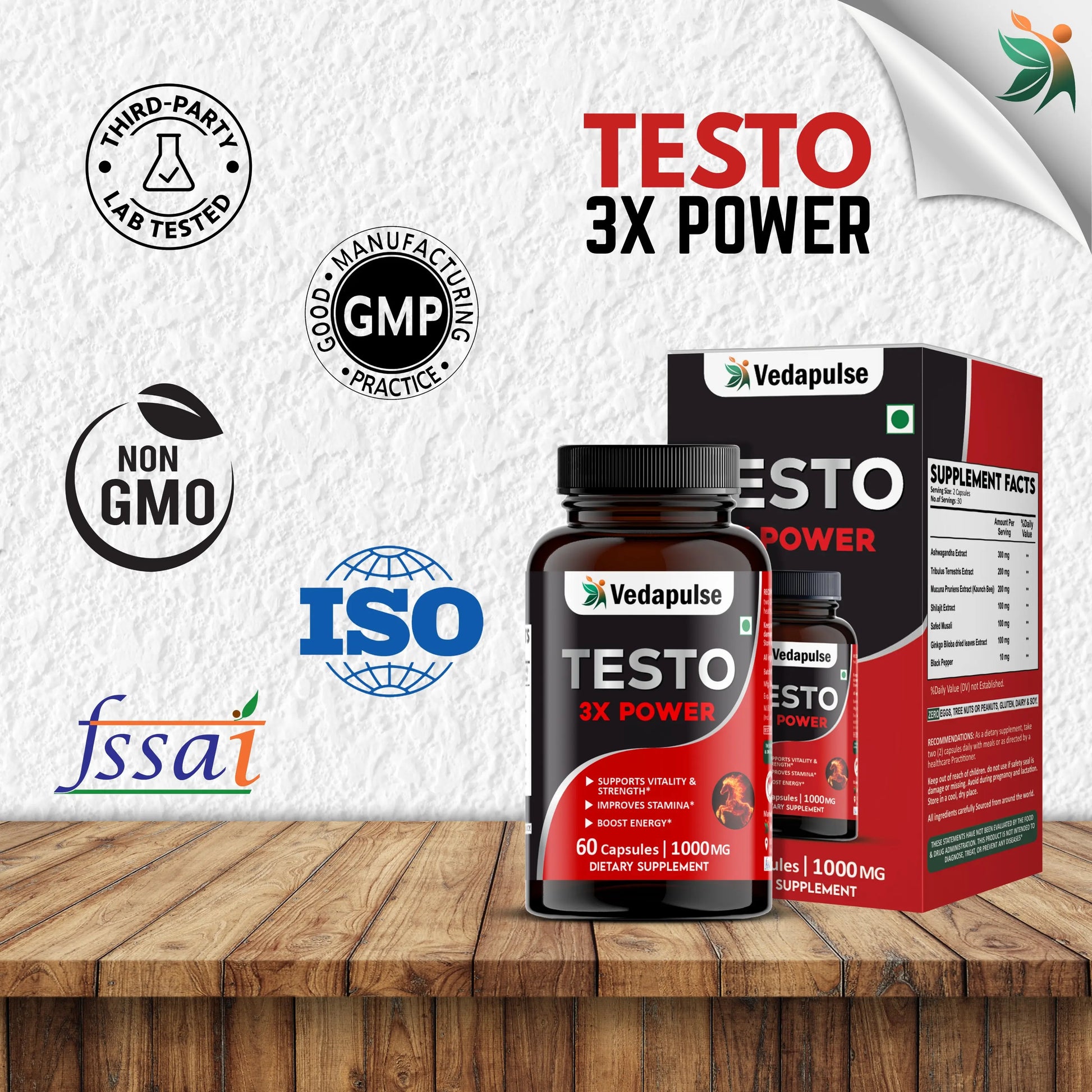 Testo 3X Power Capsules – Vitality, Strength & Stamina Support by Vedapulse - Vedapulse