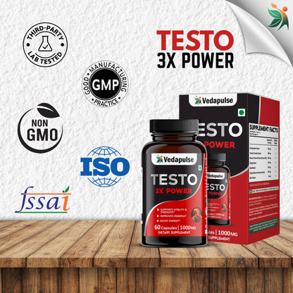 Testo 3X Power Capsules – Vitality, Strength & Stamina Support by Vedapulse - Vedapulse
