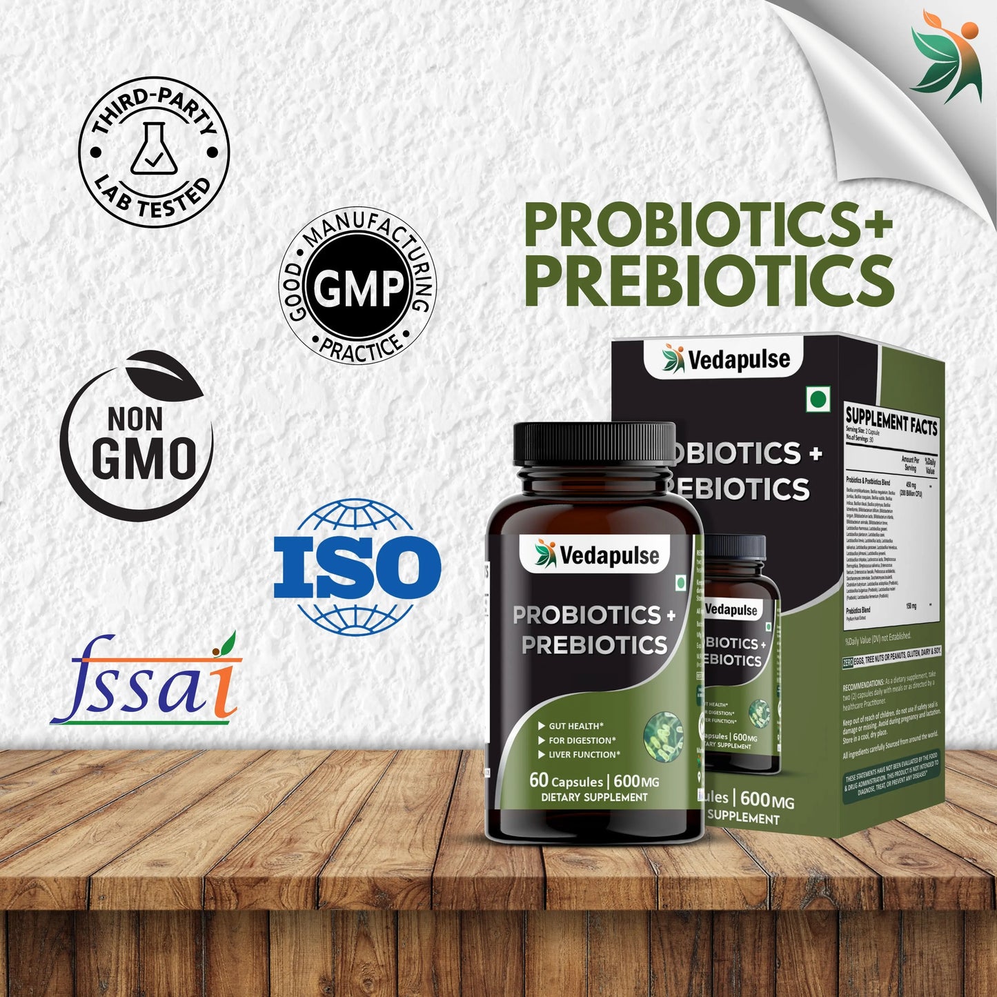 Probiotics + Prebiotics Capsules – Gut, Digestion & Liver Support | Vedapulse - Vedapulse