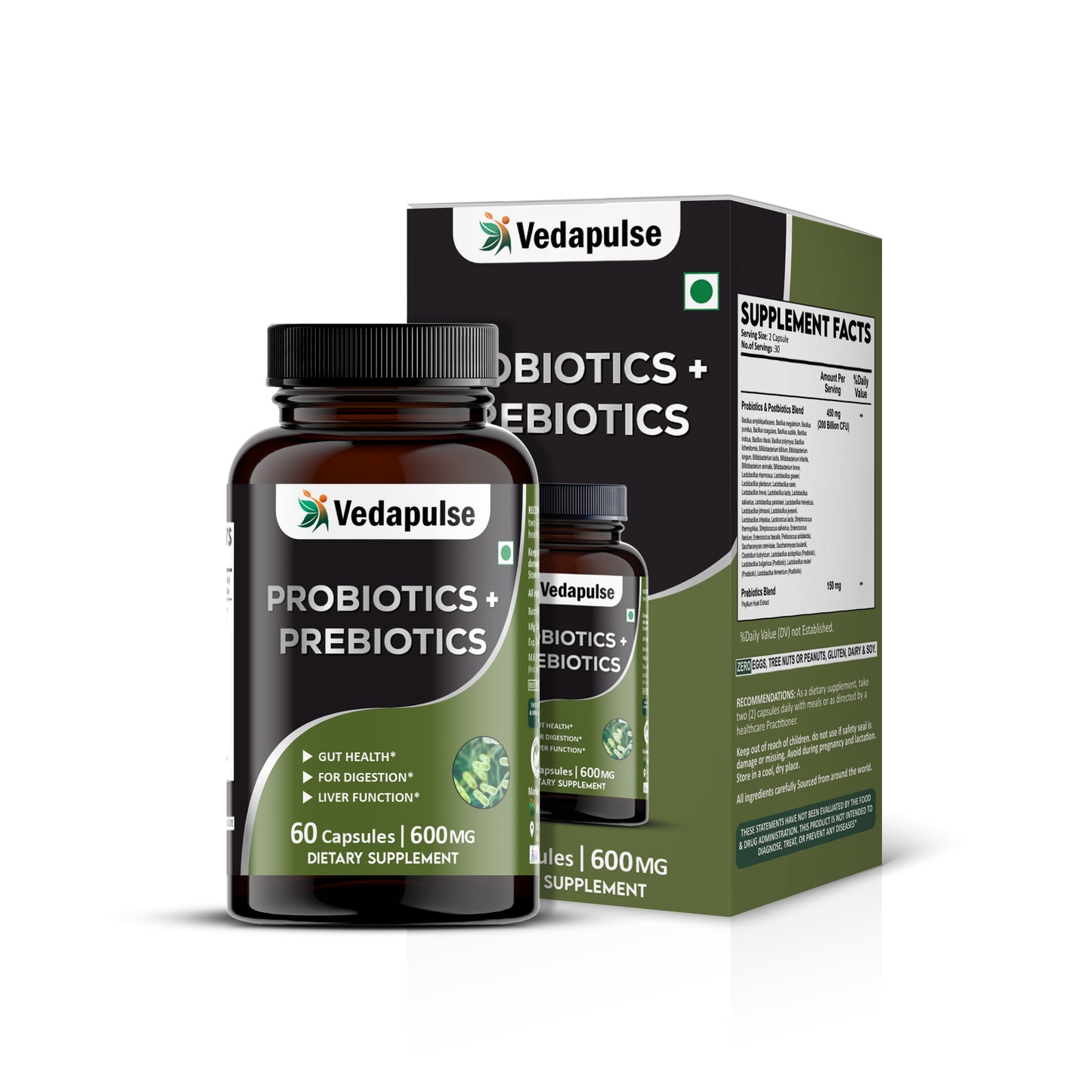 Probiotics + Prebiotics Capsules – Gut, Digestion & Liver Support | Vedapulse Vedapulse