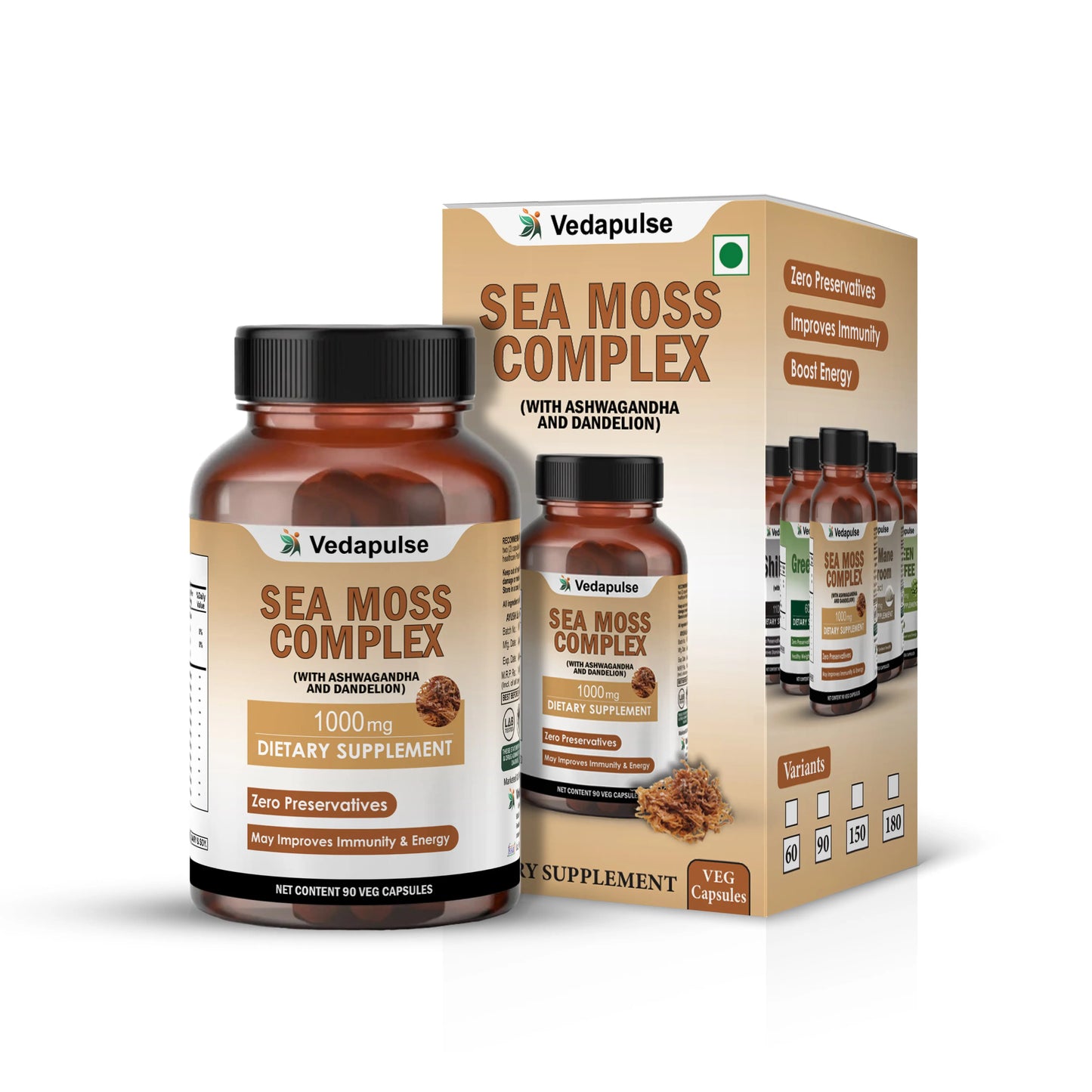 Vedapulse Sea Moss 500mg capsules - skin ,immune - Vedapulse