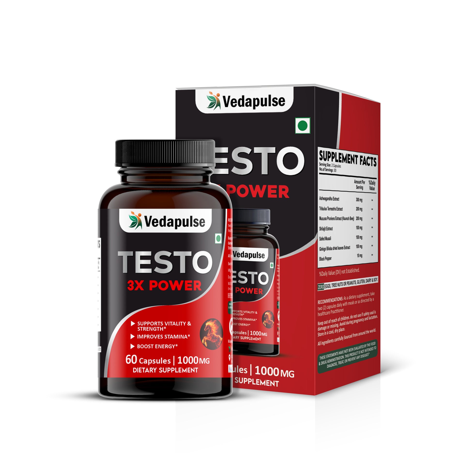 Testo 3X Power Capsules – Vitality, Strength & Stamina Support by Vedapulse Vedapulse